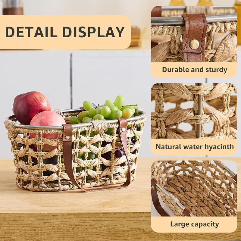 LGENHOOM Egg Baskets for Collecting Fresh Eggs Farmhouse Handmade Wicker Hyacinth Egg Collecting Basket with Handle - Image 4